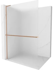 Mexen Kioto+ L, sprchová zástena Walk-In s poličkou a vešiakom 100 x 200 cm, 8mm sklo námraza, medený matný profil, 800-100-123-65-30