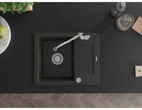 Mexen Enzo, granitový drez 576x465x174 mm, 1-komorový a drezová batéria Carla, čierna-zlatá metalíza, 6506-75-670700-00