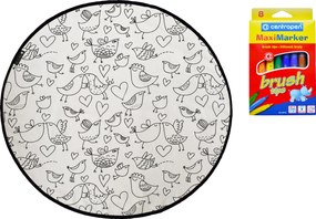 Butter Kings, KOBEREC - OMAĽOVÁNKY - Kissing birds, 130x130 (priemer) kruh, biela, detská izba