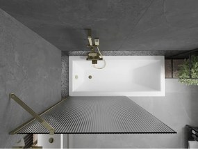 Mexen Next, vaňová zástena 1-krídlová 100 x 150 cm, fixné krídlo, 6 mm sklo s pruhmi, zlatý lesklý profil, 895-100-000-00-09-50