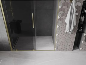 Mexen Velar, posuvné sprchové dvere do otvoru 150 cm, 8mm šedé sklo, zlatá matná, 871-150-000-41-55