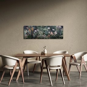 Obraz - Maľovaný vzor džungle (s hodinami) (90x30 cm)