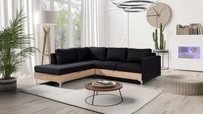 Rohová pohovka Hermes Wood, Farby: ekokoža Soft 011 (čierna), Farby nožičiek: dub artisan, Strana: pravá