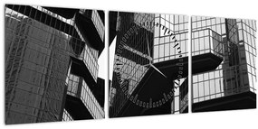 Obraz sklenených budov (s hodinami) (90x30 cm)