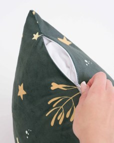 Vianočná obliečka na vankúšik Velvet 40 × 40 cm - Imelo tmavo zelené