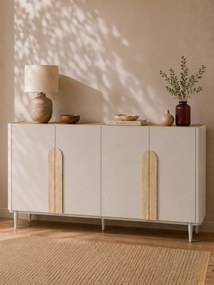 Komoda Amilio 200 cm štvordverová na nožičkách - kašmír / olejovaný dub / úchyty svetlý dub