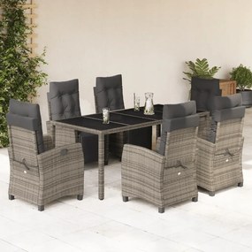 vidaXL 7-dielna záhradná jedálenská sada s podložkami sivá polyratan