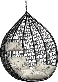 Čierne závesné kreslo KOKON bez stojanu, béžový vankúš