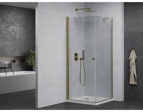Mexen Pretoria sprchovací kút 80 x 80 cm, priehľadný, zlatý + plochá sprchová vanička-852-080-080-50-00-4010