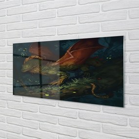 Sklenený obraz Zelený drak v lese 125x50 cm