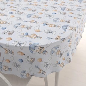 Biante Detský bavlnený oválny obrus Sandra SA-469 Zvieratká s padákmi na svetlo modrom 50x100 cm