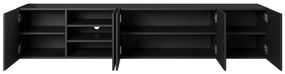 Závesná TV skrinka Asha 200 cm s ryhovaným čelom - čierny mat