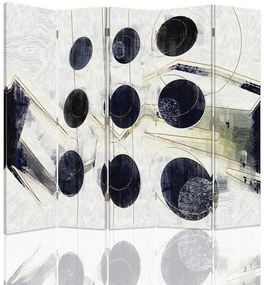 Ozdobný paraván Abstraktní koule černá a bílá - 180x170 cm, päťdielny, klasický paraván