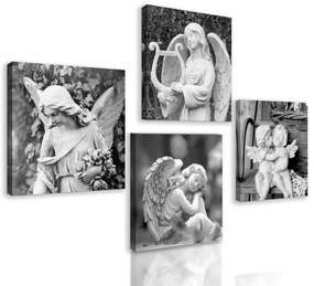 Set obrazov vševediaci anjel v čiernobielom prevedení