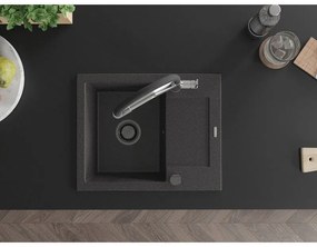 Mexen Enzo, granitový drez 576x465x174 mm, 1-komorový a drezová batéria Duo, čierna škvrnitá, 6506-76-671701-07-B