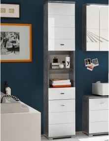 Vysoká kúpeľňová skrinka Pool, sivý betón/biely lesk%