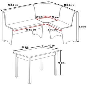 Nabytekmorava Rohová lavica so stolom farba lamina: Dub sonoma tmavý, čalúnenie vo farbe: Mega 31 losos