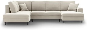 Béžová zamatová rozkladacia/s úložným priestorom rohová pohovka (ľavý roh/do "U") Kyoto – Cosmopolitan Design