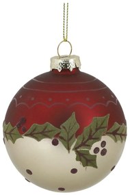 Červená sklenená vianočná ozdoba gule s imelom - Ø 8 cm