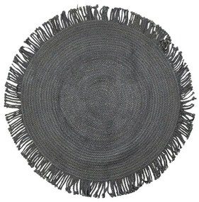 Čierny jutový koberec so strapcami Fringe - Ø120 * 1cm