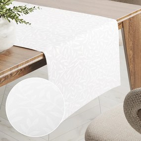 Biante Dekoračný behúň na stôl Sofia SF-001 Biele vyrazené vetvičky s lístkami 35x140 cm