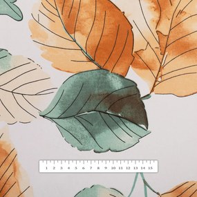 Biante Bavlnený behúň na stôl Sandra SA-748 Hnedo-zelené akvarelové listy na bielom 35x160 cm