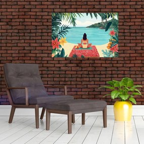 Obraz - Jogínka na pláži (90x60 cm)