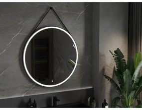 Mexen Reni, LED kúpeľňové zrkadlo s podsvietením 100x100 cm, 6000K, čierny rám, ochrana proti zahmlievaniu, 9812-100-100-611-70