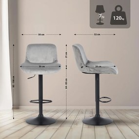 Barová stolička Solon - zamat, čierny rám - šedá