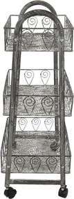Šedý antik kovový vozík na kolieskach s košíkmi Violin - 37*26*80 cm