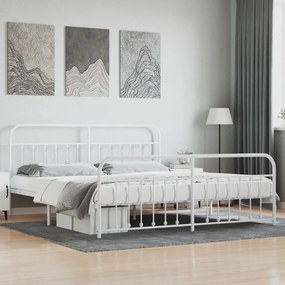 Kovový rám postele s čelom a podnožkou biely 200x200 cm 352652