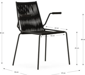 Čierne kovové jedálenské stoličky v súprave s podrúčkami/stohovateľné 2 ks Emily – Marckeric