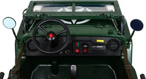 Ramiz Retro silné vojenské auto pre 3 deti Zelené + pohon 4x4 + úložné priestory + EVA + pomalý štart + MP3 LED