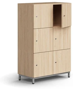 Priehradková skriňa QBUS, 6 uzamykateľných priehradiek, s nožičkami, 1252x800x420 mm, strieborná, du