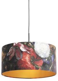 Závesná lampa s velúrovými odtieňmi kvetov so zlatom 50 cm - Combi