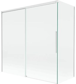 Mexen Rox, 2-krídlová posuvná vaňová zástena 160 + 75 x 150 cm, 8mm číre sklo, biely profil, 8C9-160-075-20-00