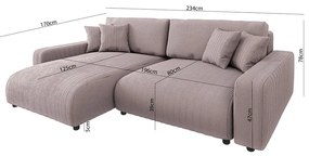 Svetloružová menčestrová rozkladacia rohová pohovka (variabilná) Sara – Ropez