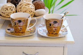 HOME ELEMENTS Súprava 6 kusov - šálky 250 ml s podšálkami a lyžičkami, Klimt Bozk