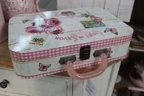 Ružovo krémový drevený dekoračný kufrík 35cm