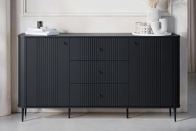 Komoda Vespera 160 cm so zásuvkami - čierna / čierne nožičky