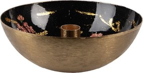 Čierno-zlatý kovový svietnik s ružovými kvetmi Flowers Gold - Ø 17*6 cm