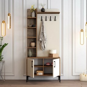 Vešiak s botníkom a policami Viyana Walnut and Cream