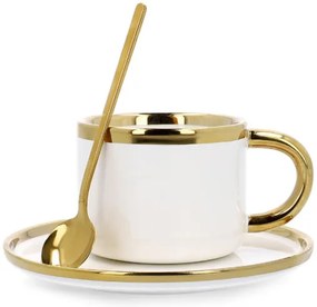 Šálka SINNES s podšálkou a lyžičkou, biela / zlatá 806563 200 ml