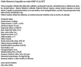 Záhradné čerpadlo Güde GMP 15.22 benzínové set