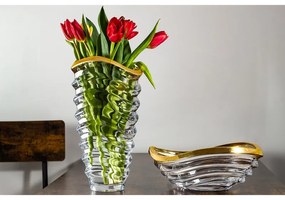KRIŠTÁĽOVÁ VÁZA BOHEMIA PRESTIGE WAVE MATT GOLD 340MM