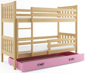 Poschodová posteľ CARINO - 190x80cm - Borovica - Ružová