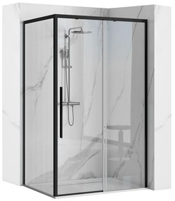 Rea Solar Black Mat, sprchovací kút 100x80cm, 6mm číre sklo, čierny profil + biela sprchová vanička Savoy, KPL-K6310