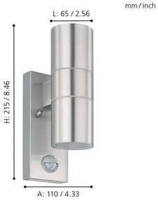 Eglo 32898 - LED vonkajšie nástenné svietidlo so senzorom RIGA 5 2xGU10/3W/230V