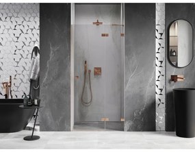 Mexen Lunar, výklopné sprchové dvere pravé 85 cm, 8mm číre sklo, medený matný profil, 834-085-000-65-00-P