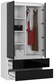 Šatníková skriňa Star 90 cm biela/čierna lesk